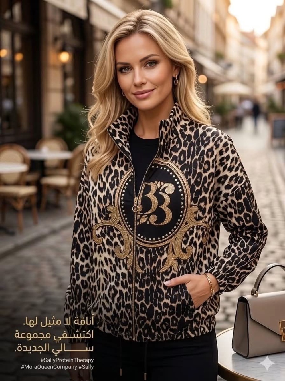 bella bliss Leopard Print Bomber Jacket with Gold Emblem